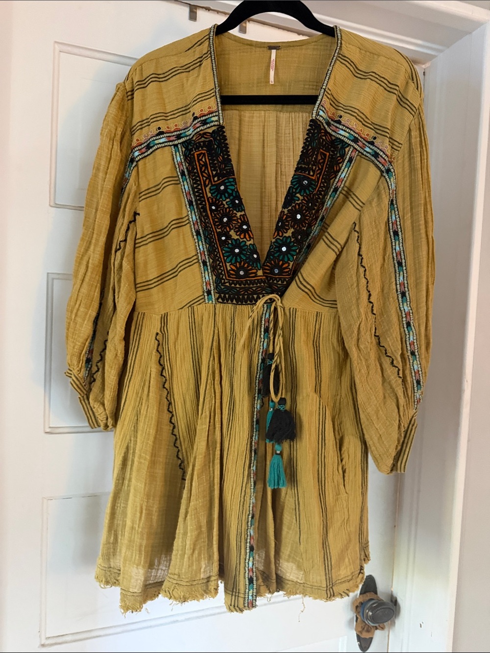 Embroidered Mustard V-Neck Wrap Blouse